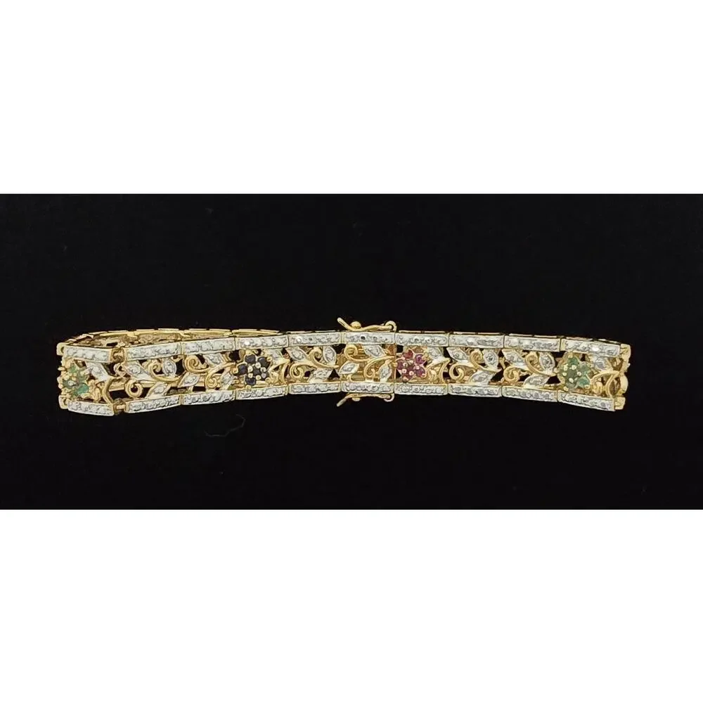 Ross Simons 925 Sterling Silver Gold Vermeil Ruby Emerald Sapphire Bracelet 7.5